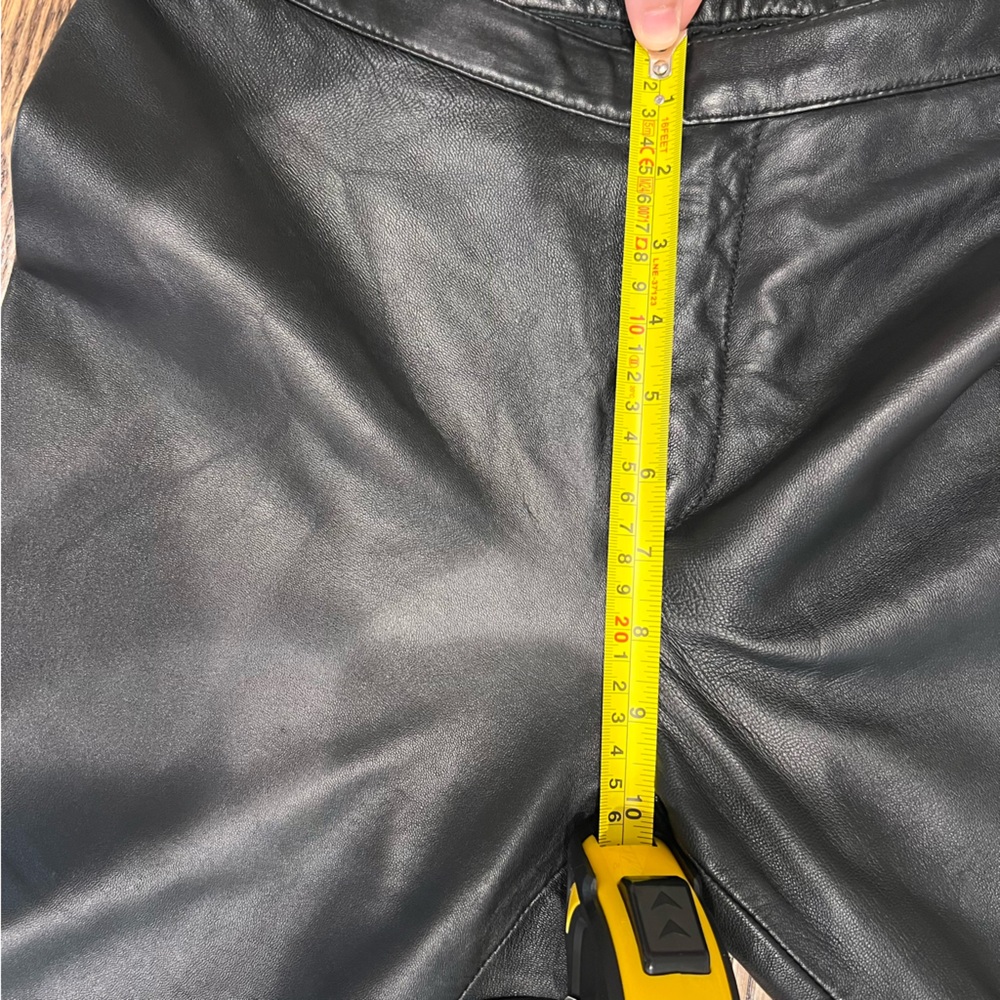 Nicole Miller New York 100% Leather Pants High Rise Straight Leg Black Y2K, 8 - Picture 12 of 14